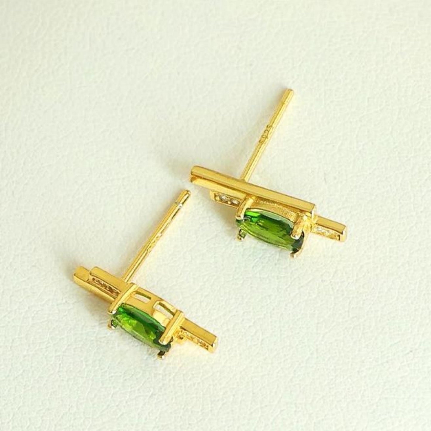 Natural Diopside Stud Earrings/Sterling 925Silver 18K Gold-Plated real oval diopside Stud/Customize gift box/anniversary gift/musical note