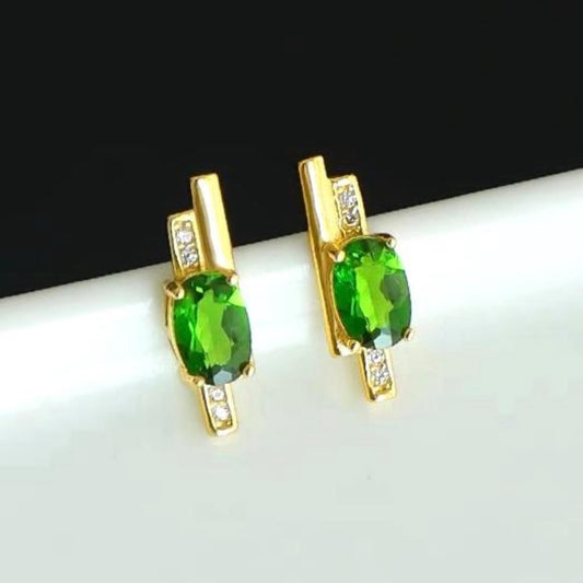 Natural Diopside Stud Earrings/Sterling 925Silver 18K Gold-Plated real oval diopside Stud/Customize gift box/anniversary gift/musical note