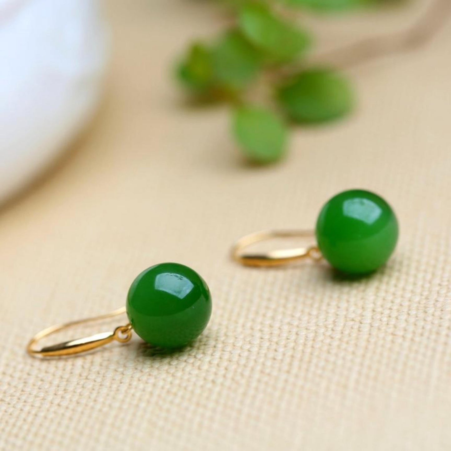 Genuine green jade dangle Earrings/Sterling 925-Silver 18KGold-Plated green jade drops/Customize gift box/anniversary gift/unique gift