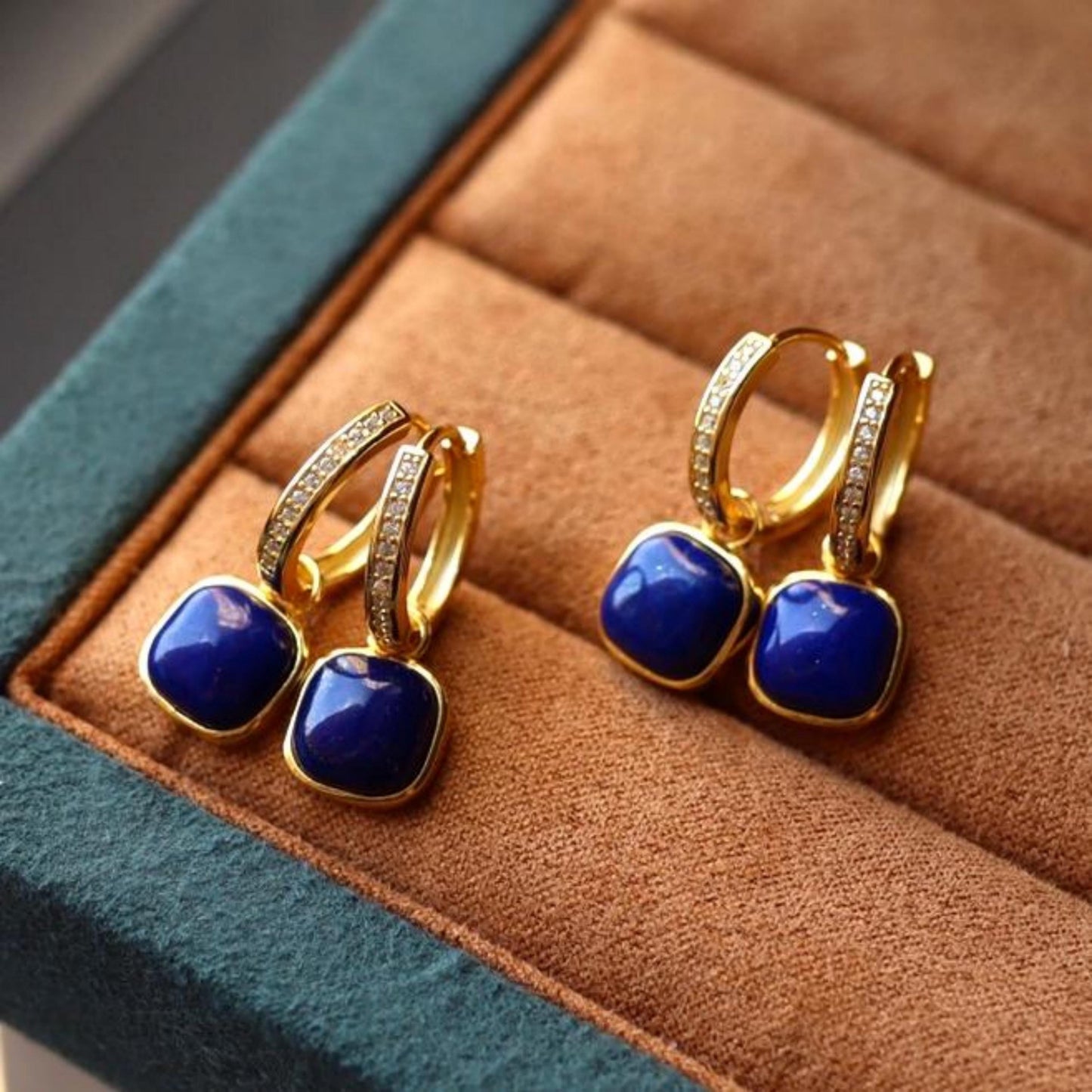 Natural Lapis lazuli dangle Earrings/Sterling 925 Silver 18k Gold-Plated Lapis lazuli drops/Customize gift box/Two ways to wear it/gift for