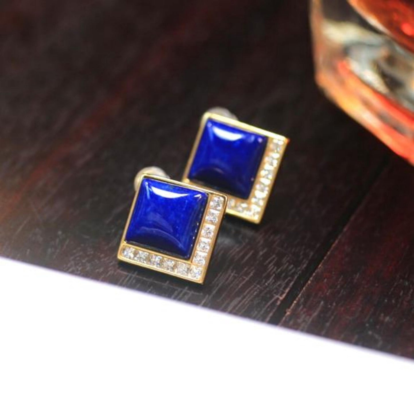 Natural Lapis lazuli Stud Earrings /Sterling 925-Silver Gold-Plated cushion Lapis lazuli Studs/Customize gift box/anniversary gift/dainty