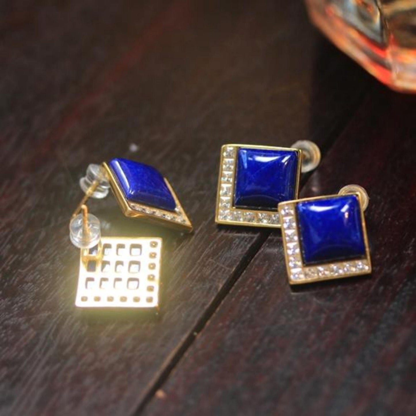 Natural Lapis lazuli Stud Earrings /Sterling 925-Silver Gold-Plated cushion Lapis lazuli Studs/Customize gift box/anniversary gift/dainty