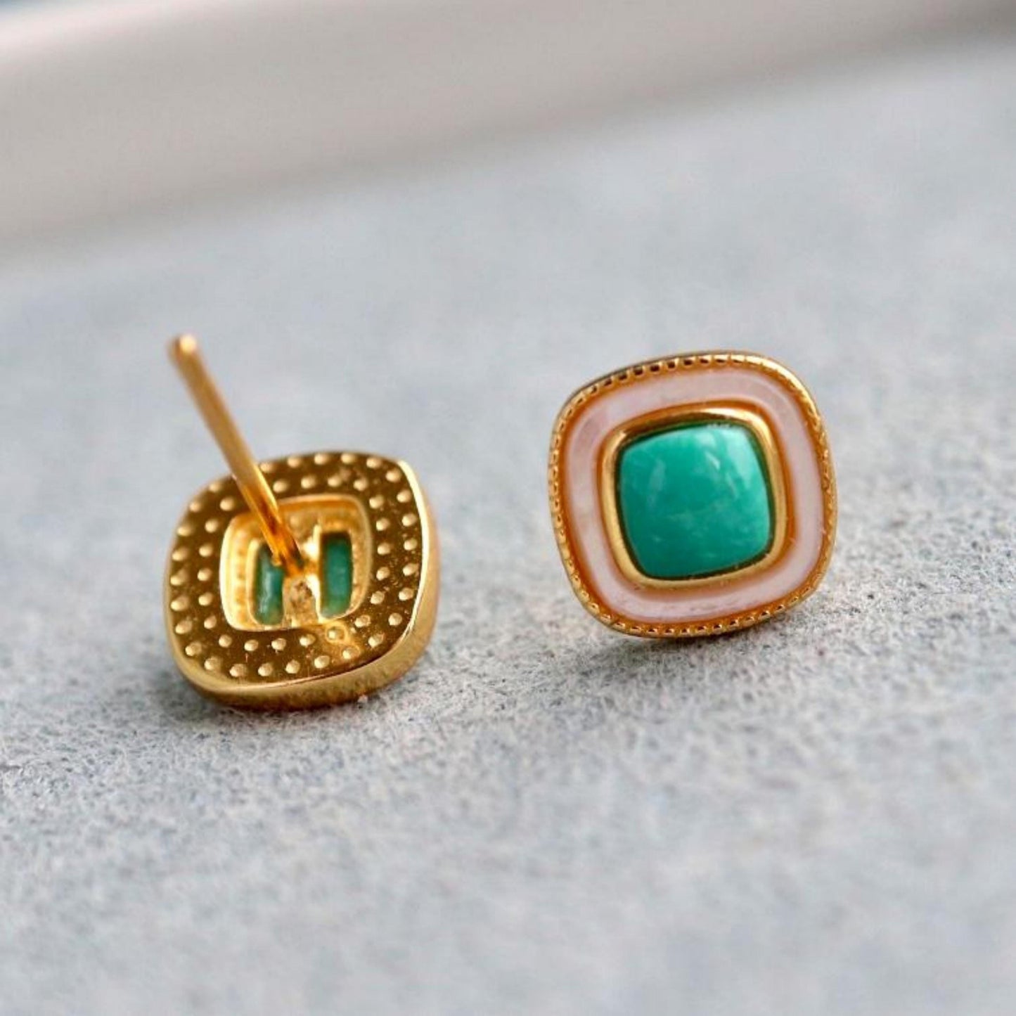 Genuine Turquoise stud Earrings /Sterling 925Silver 18KGold-Plated Turquoise studs/Customize gift box/December birthstone gift/anniversary