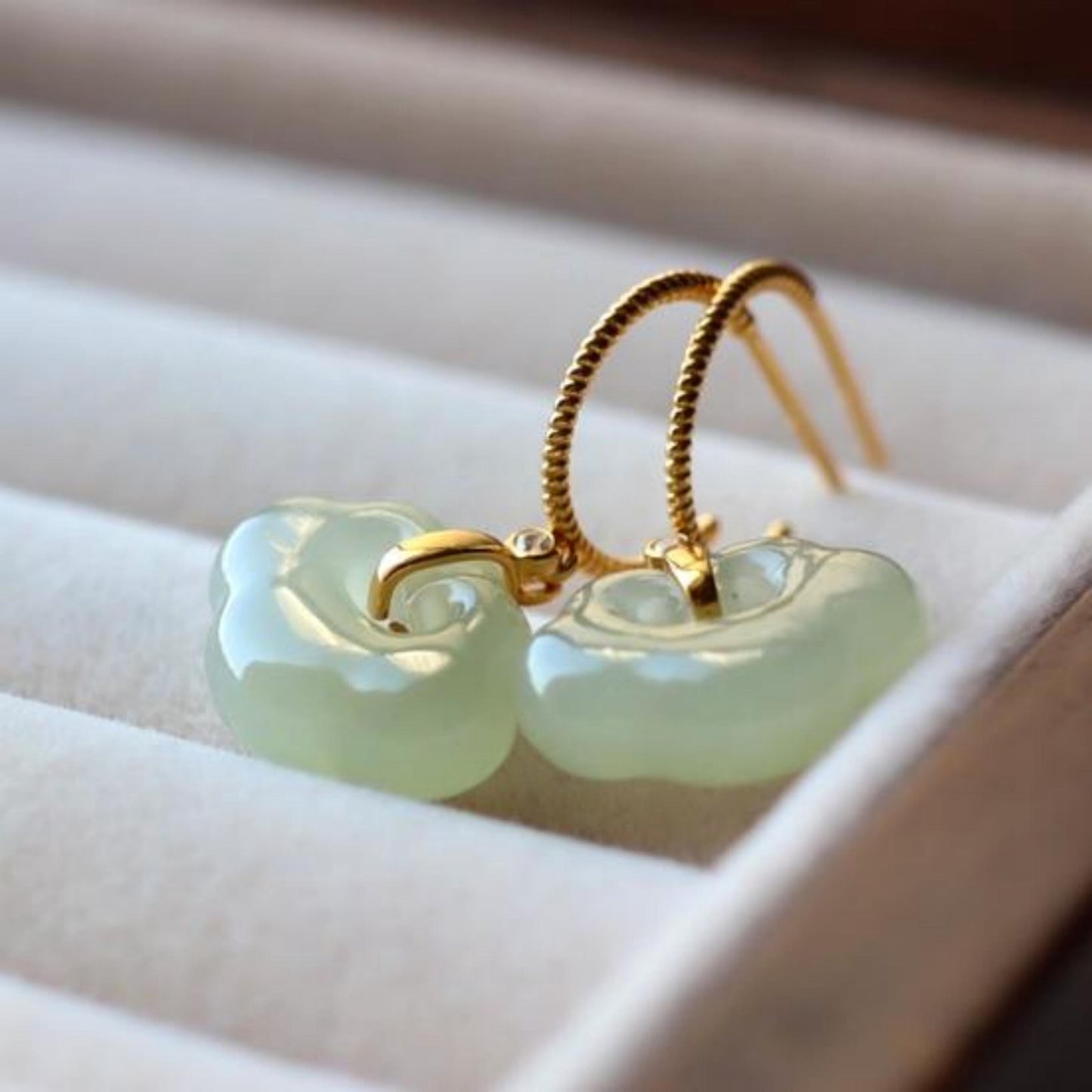 Natural Nephrite dangle Earrings /Sterling 925 Silver 18KGold-Plated Nephrite drop & dangle earrings/Customize gift box/anniversary gift