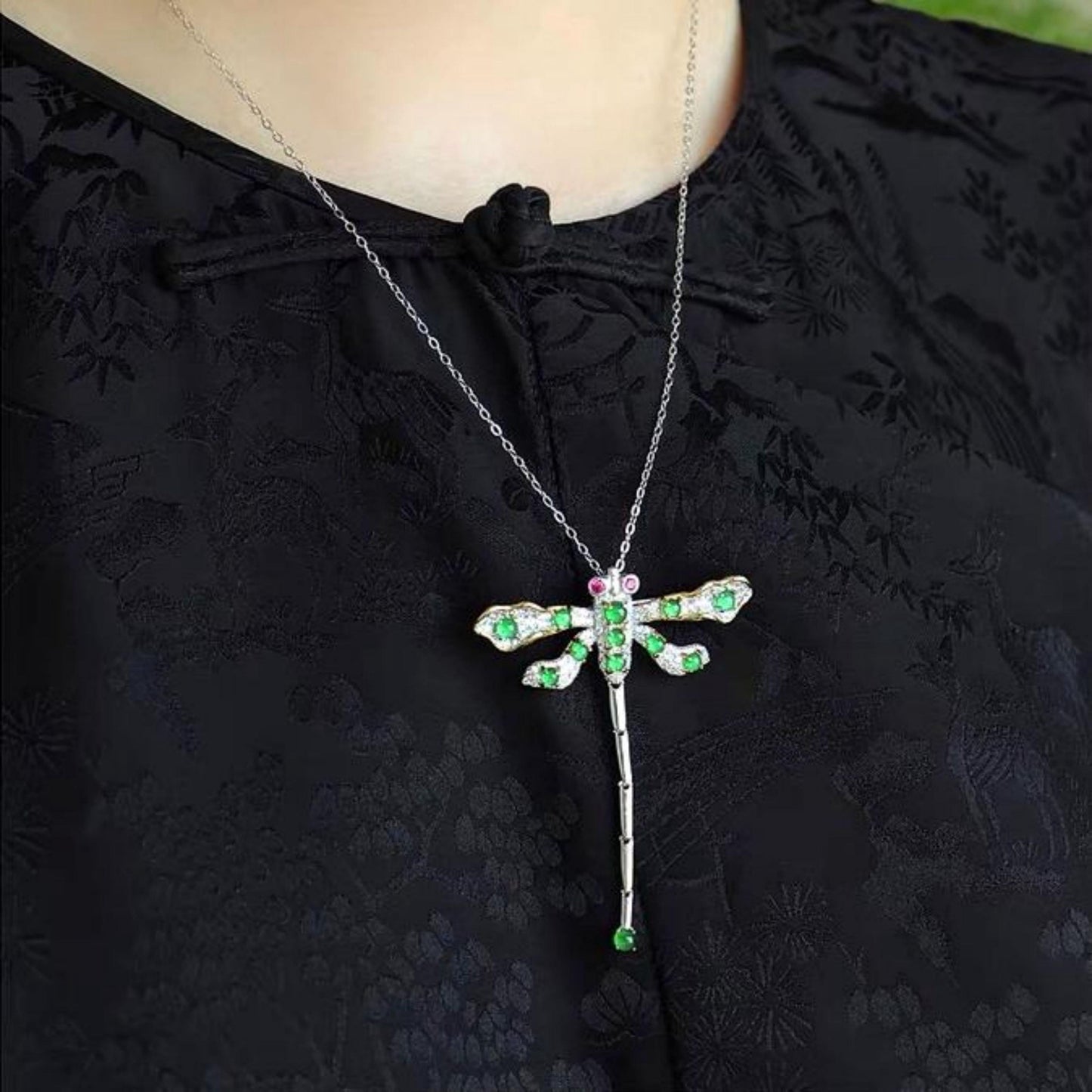 Genuine jadeite Dragonfly brooch/Sterling 925-Silver green jade brooch/Customize gift box/anniversary gift for her/Dragonfly pendant gift