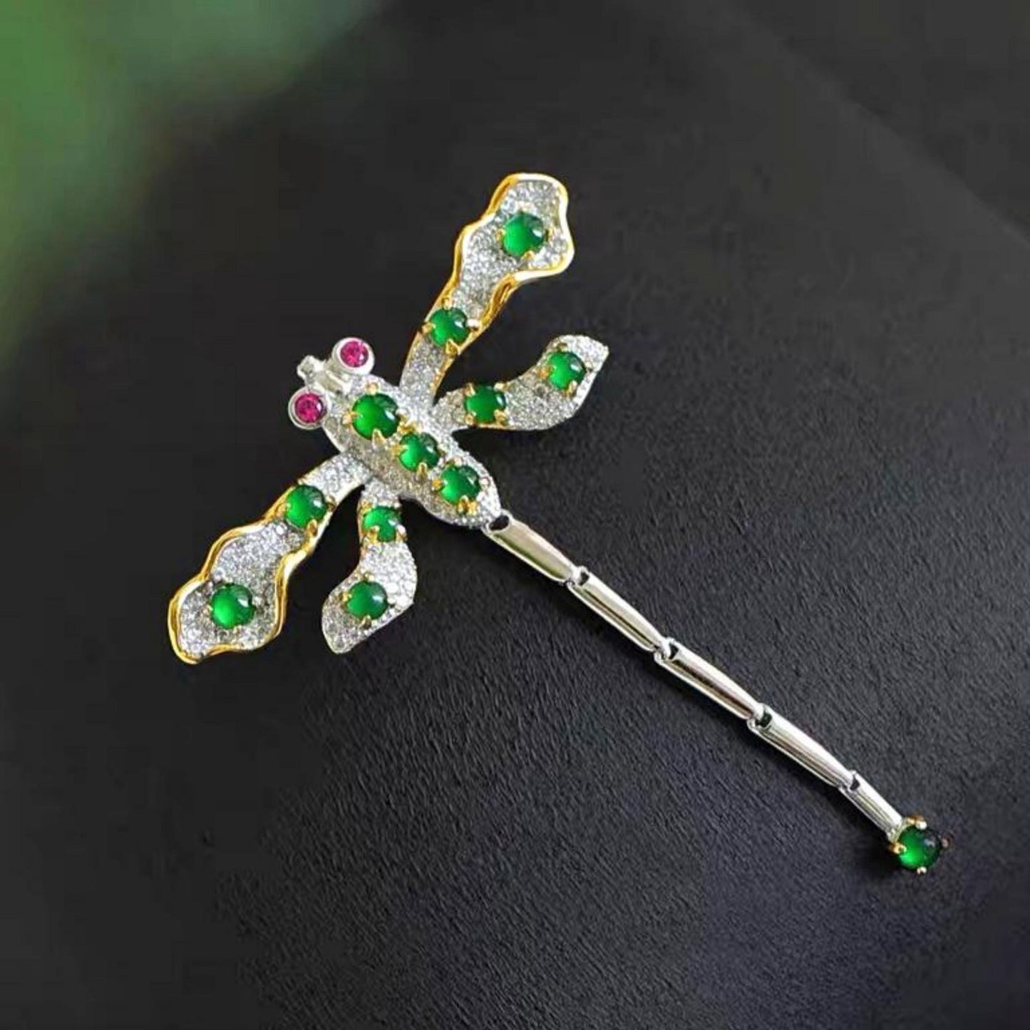 Genuine jadeite Dragonfly brooch/Sterling 925-Silver green jade brooch/Customize gift box/anniversary gift for her/Dragonfly pendant gift