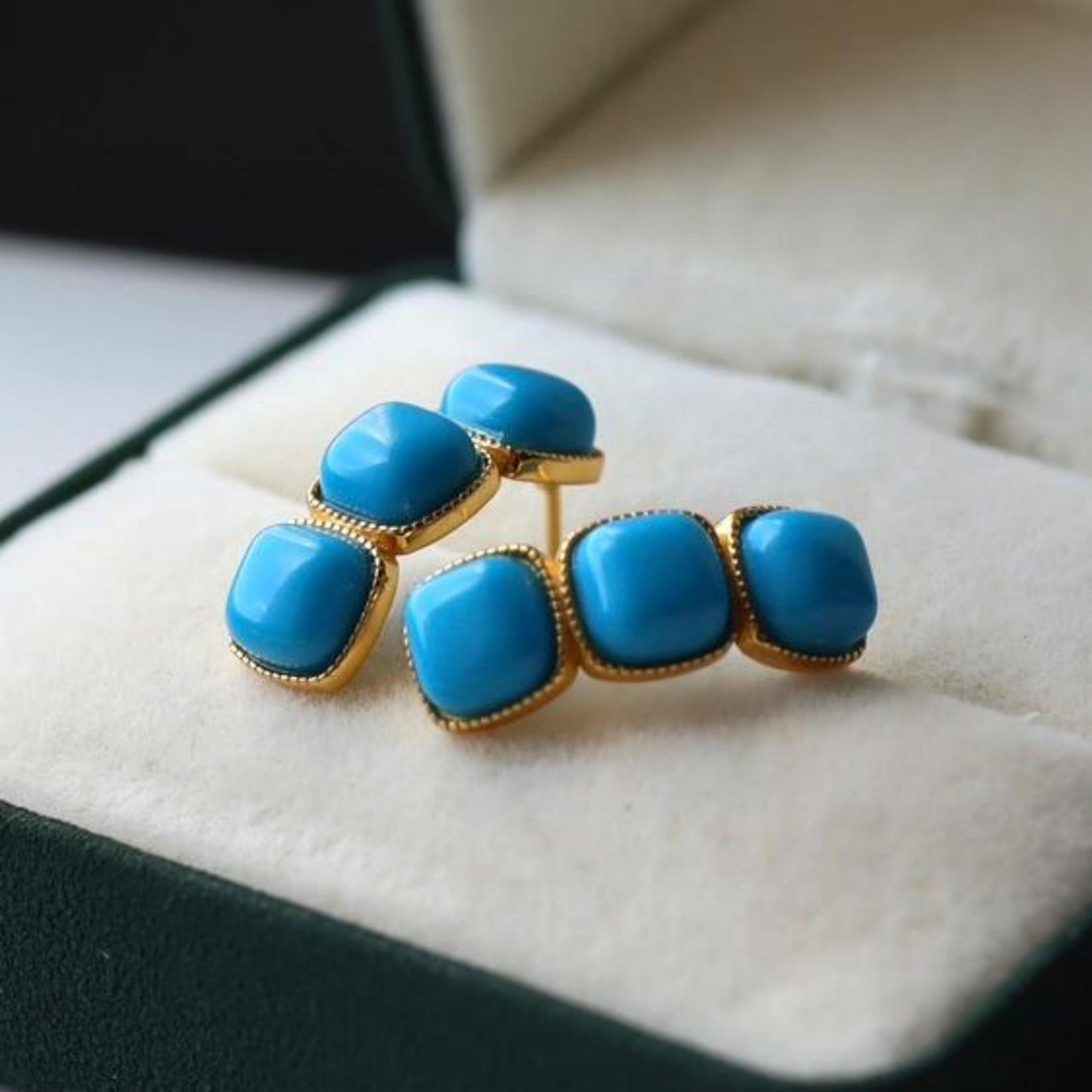 Genuine Turquoise Earrings /Sterling 925Silver 18KGold-Plated Turquoise studs/Customize gift box/December birthstone gift/anniversary gift