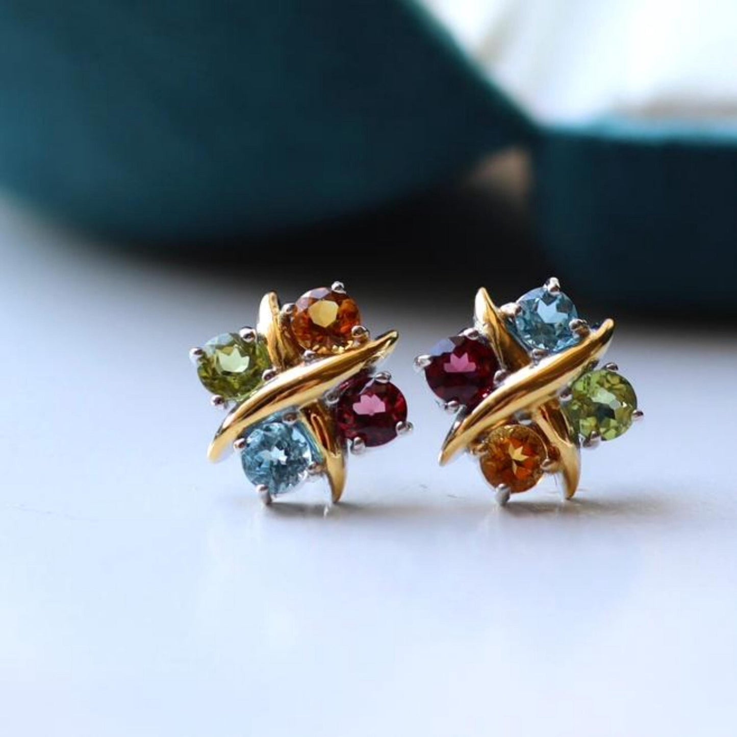 Natural rainbow tourmaline Stud Earrings/Sterling 925Silver 18K Gold-Plated tourmaline Studs/Customize gift box/October birthstone gift