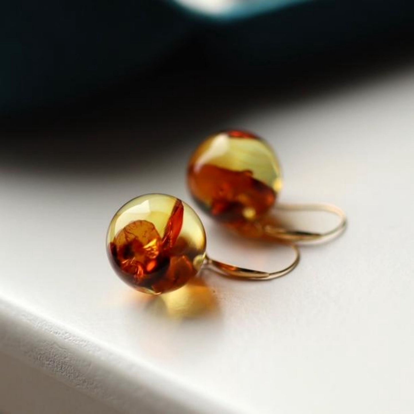 Natural Floral amber dangle Earrings /Sterling 925 Silver 18K Gold-Plated Floral amber drops/Customize gift box/anniversary gift for her