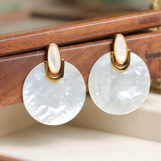 Natural white shell dangle Earrings/Sterling 925Silver 18K Gold-Plated shell drops/Customize gift box/Elegant & modern earrings/anniversary