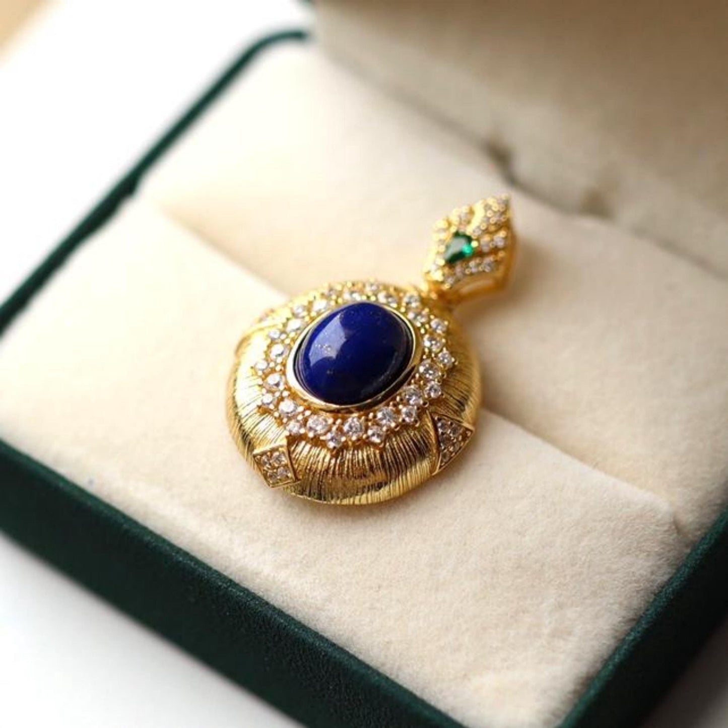 Natural Lapis lazuli pendant/Sterling 925Silver 18KGold-Plated oval Lapis lazuli pendant/Customize gift box/anniversary retro pendant silver