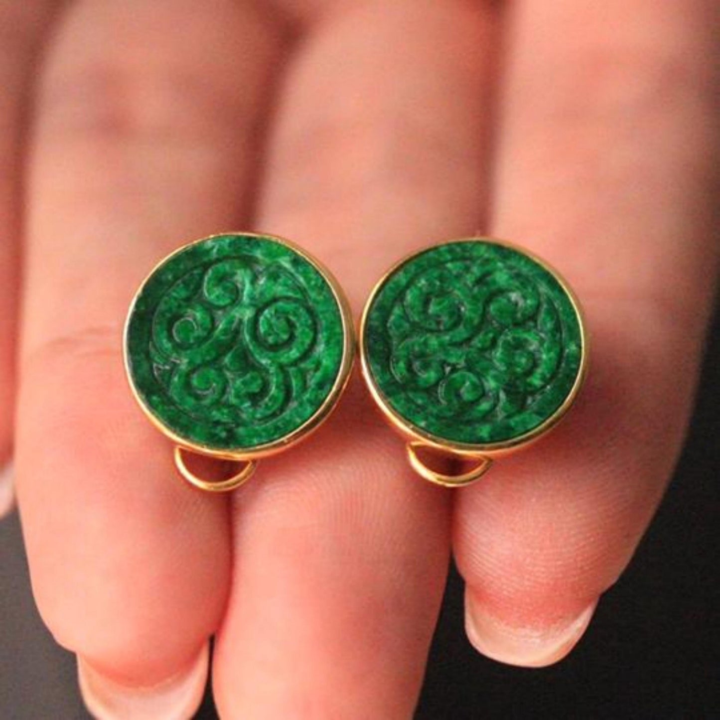 Natural green jadeite stud Earrings /Sterling 925-Silver 18KGold-Plated jade studs/Customize gift box/anniversary Countess Flower earrings