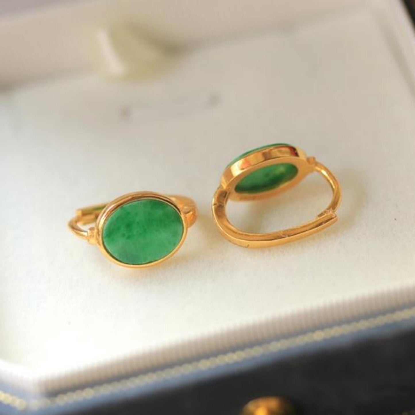 Natural green jadeite hoop Earrings /Sterling 925-Silver 18KGold-Plated jade hoops/Customize gift box/anniversary gift for her/gift for mom