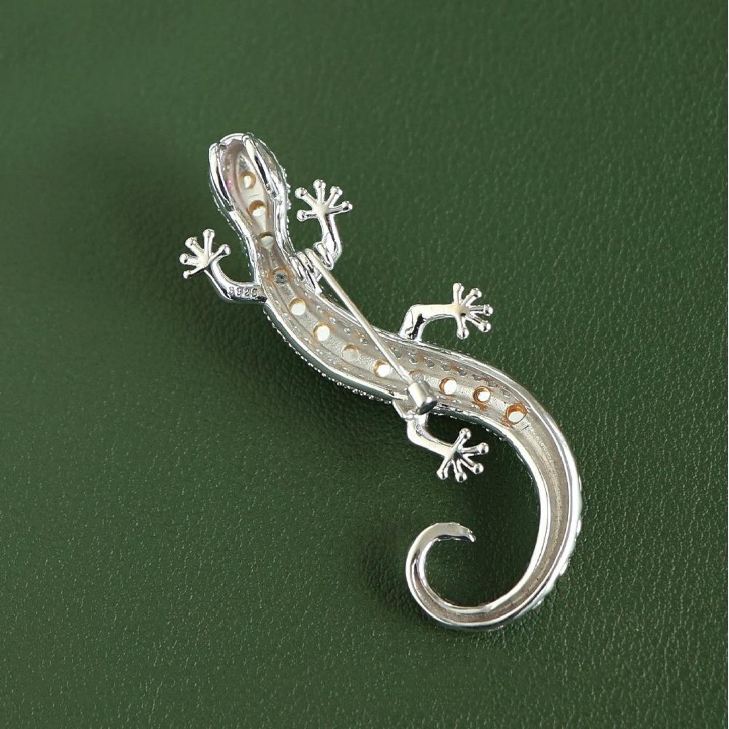 Genuine jadeite Lizard brooch/Sterling 925-Silver green jade brooch/Customize gift box/anniversary gift/pet Lizard love/Lizard pendant gift