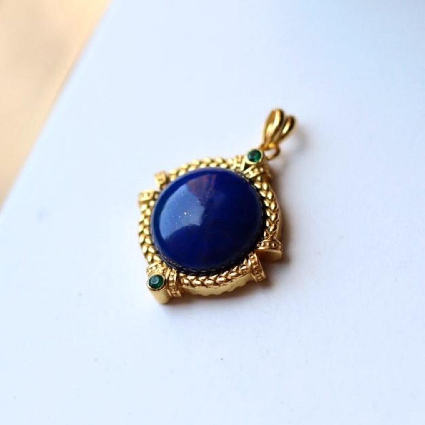 Genuine Lapis lazuli pendant/Sterling 925Silver 18KGold-Plated round Lapis lazuli pendant/Customize gift box/anniversary gift/retro pendant