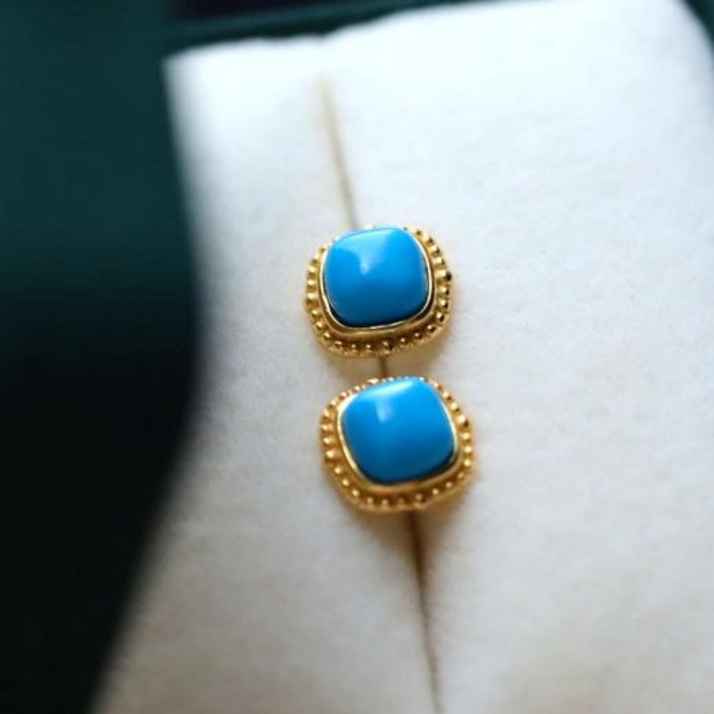 Genuine Turquoise stud Earrings /Sterling 925Silver 18KGold-Plated Turquoise studs/Customize gift box/December birthstone gift/ins studs