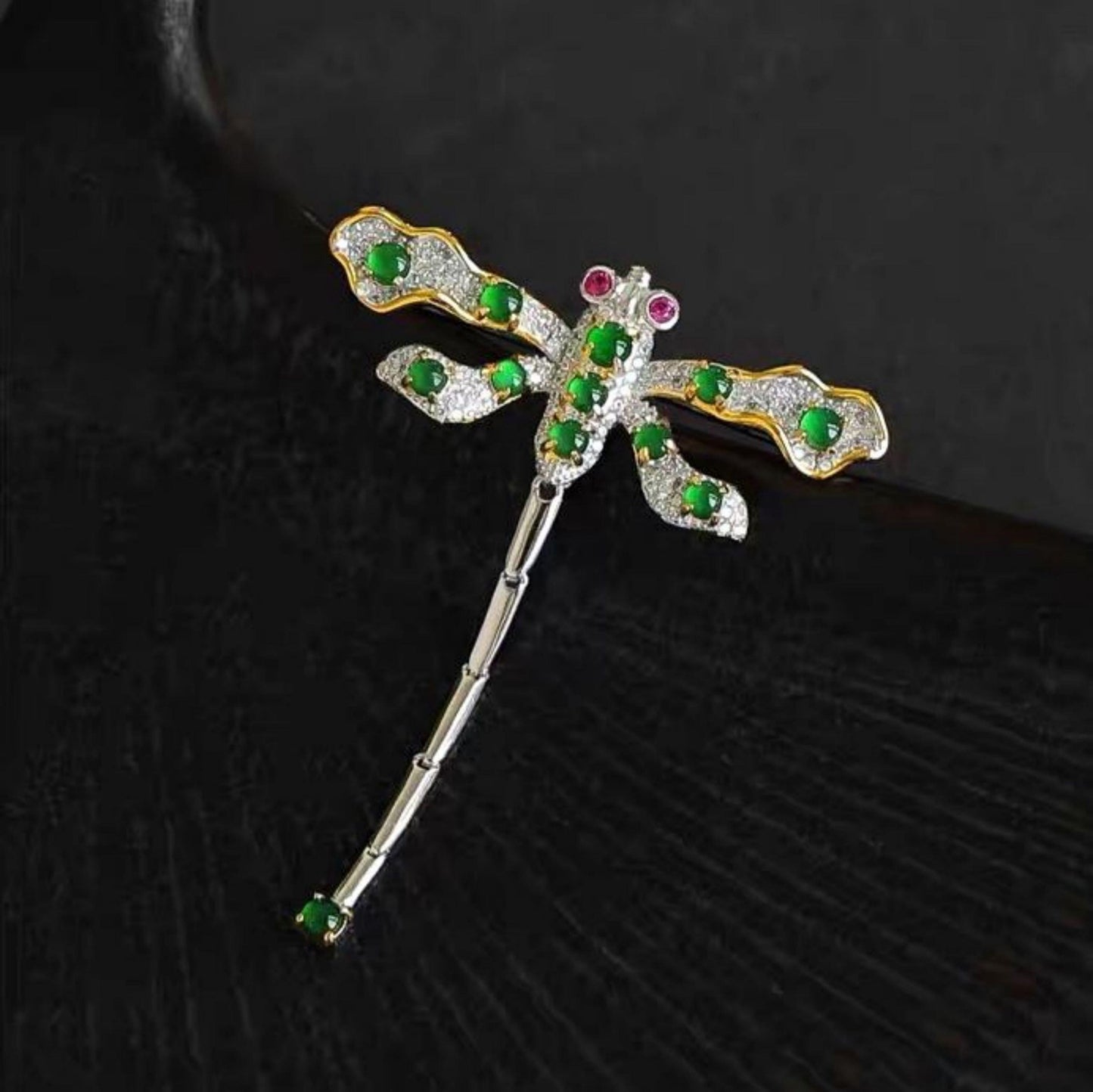 Genuine jadeite Dragonfly brooch/Sterling 925-Silver green jade brooch/Customize gift box/anniversary gift for her/Dragonfly pendant gift