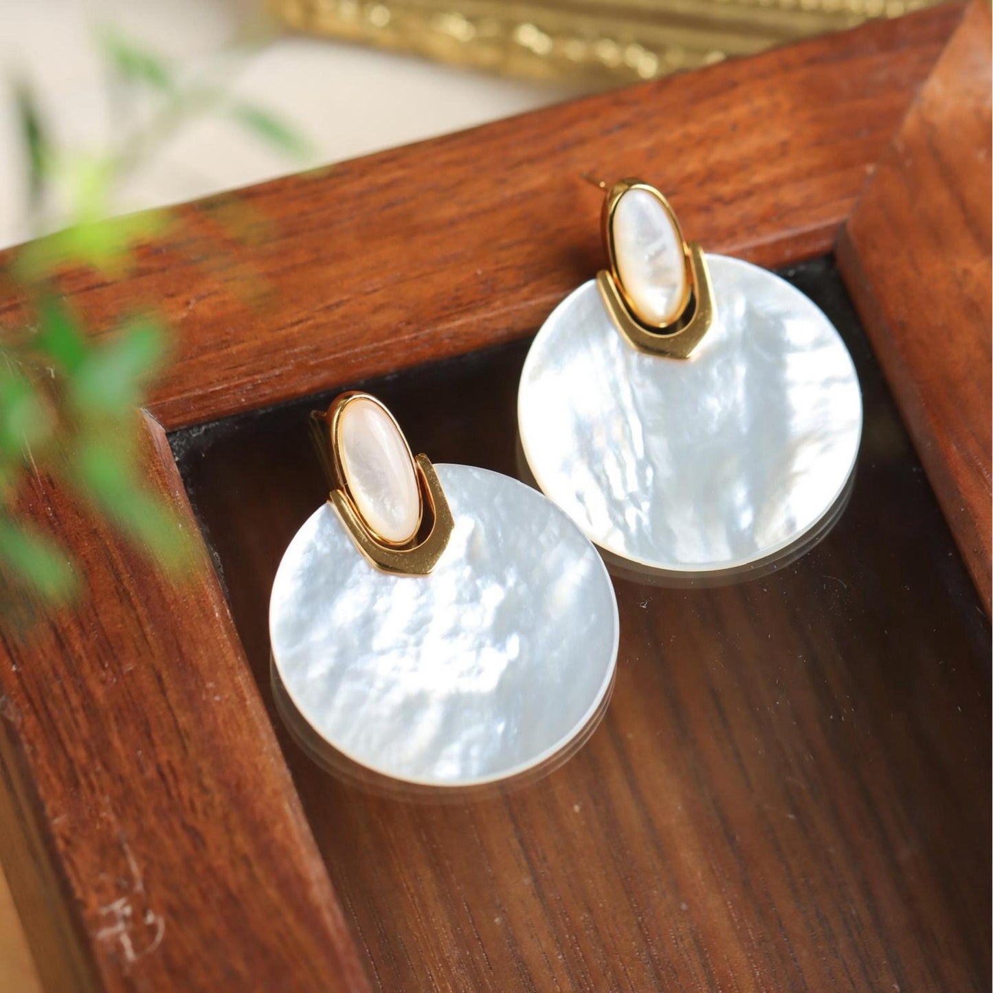 Natural white shell dangle Earrings/Sterling 925Silver 18K Gold-Plated shell drops/Customize gift box/Elegant & modern earrings/anniversary