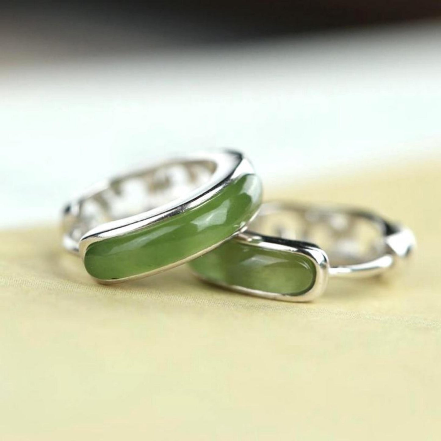 Natural green jade hoop Earrings /Sterling 925-Silver 18KGold-Plated green Nephrite earrings/Customize gift box/anniversary gift/retro court