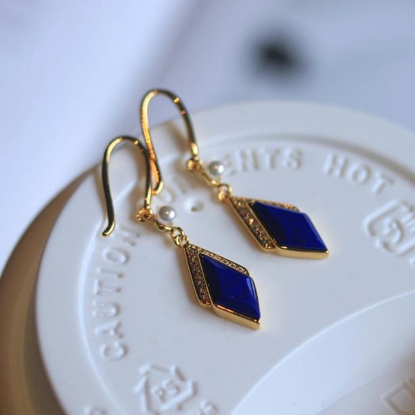 Natural Lapis lazuli dangle Earrings/Sterling 925-Silver Gold-Plated  Lapis lazuli drops/Customize gift box/Geometric Line retro Earrings