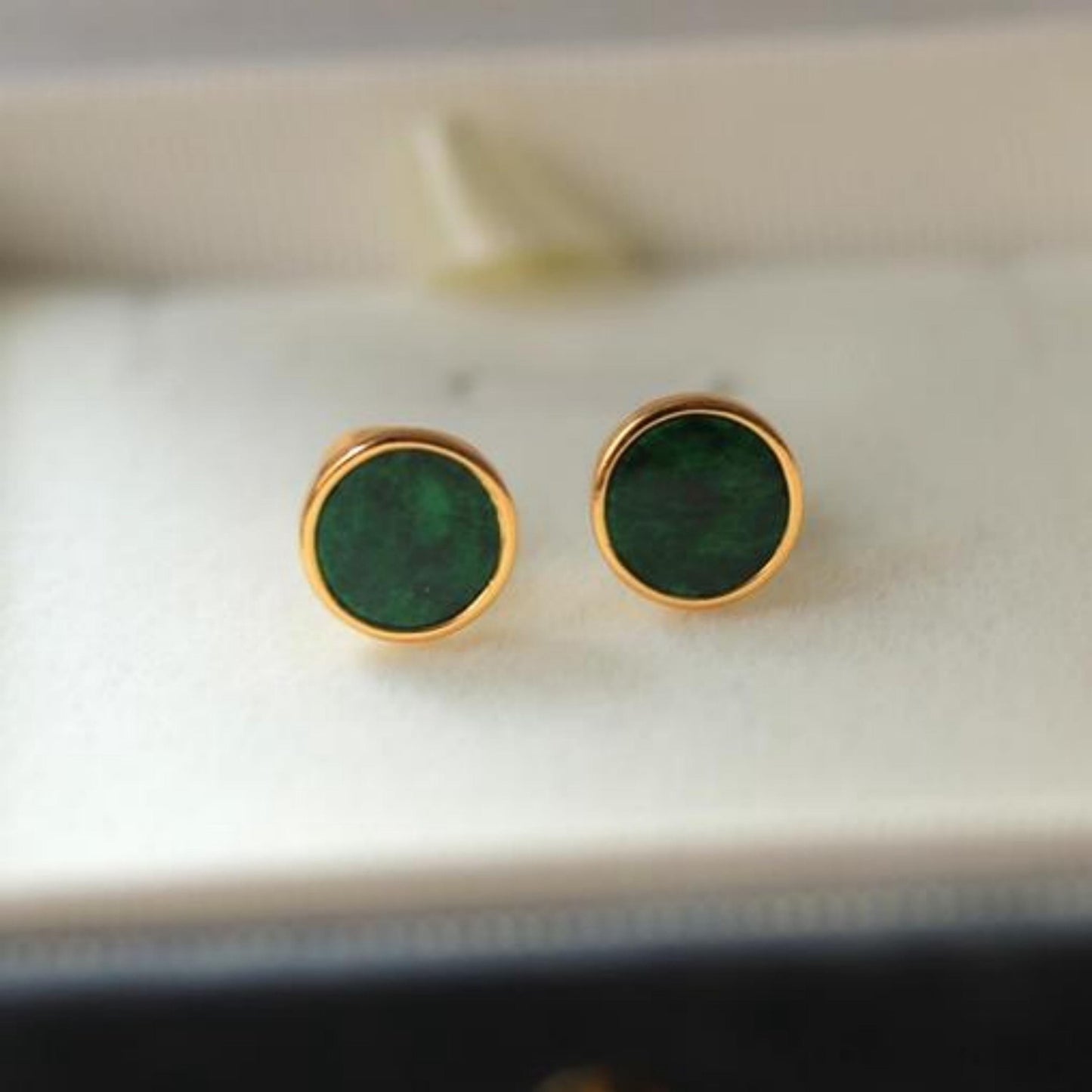 Natural jadeite stud Earrings /Sterling 925-Silver 18KGold-Plated green jade studs/Customize gift box/anniversary gift/minimalist earrings