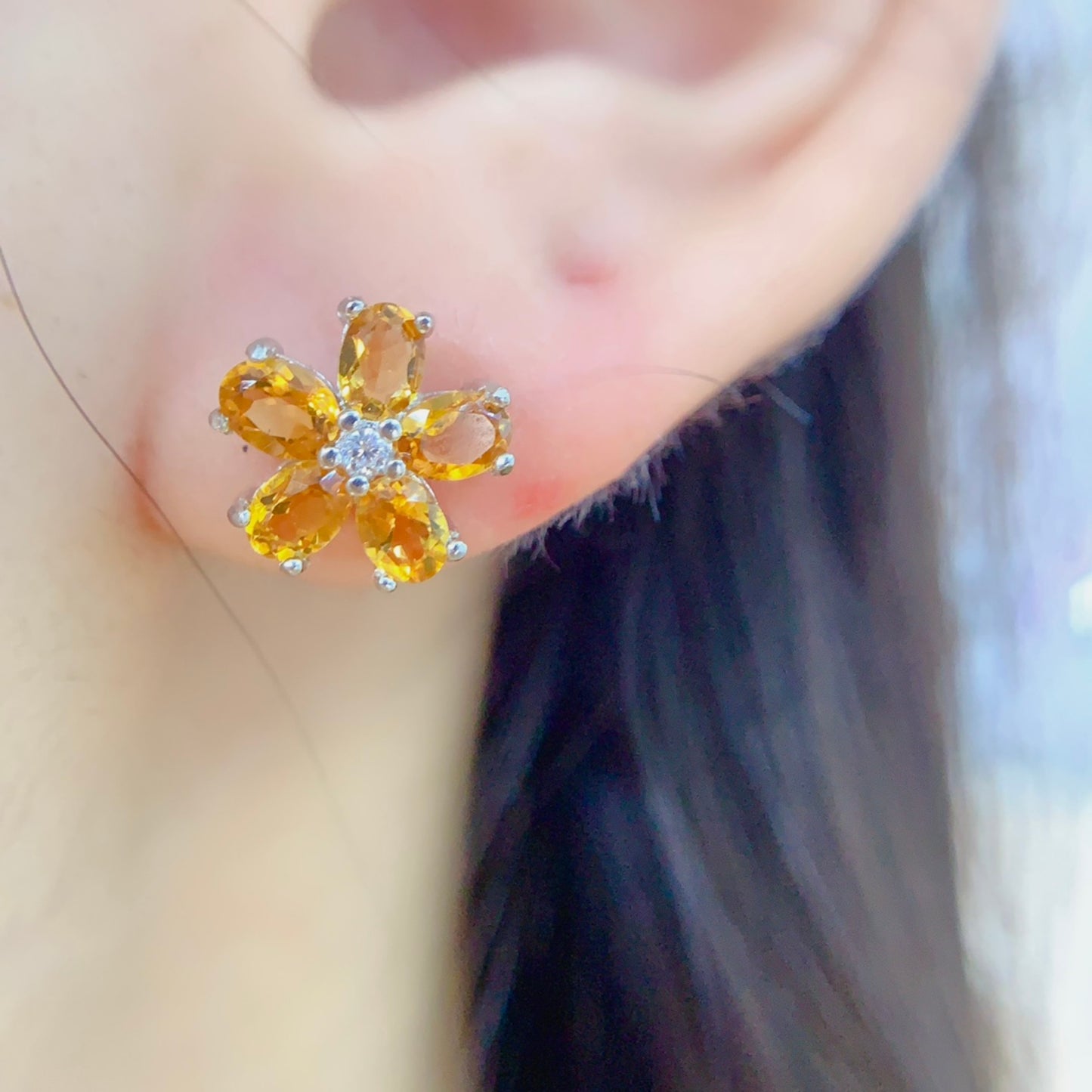 Natural Citrine Stud Earrings /Sterling 925Silver 18K Gold-Plated Citrine Studs/Customize gift box/November birthstone gift/anniversary gift