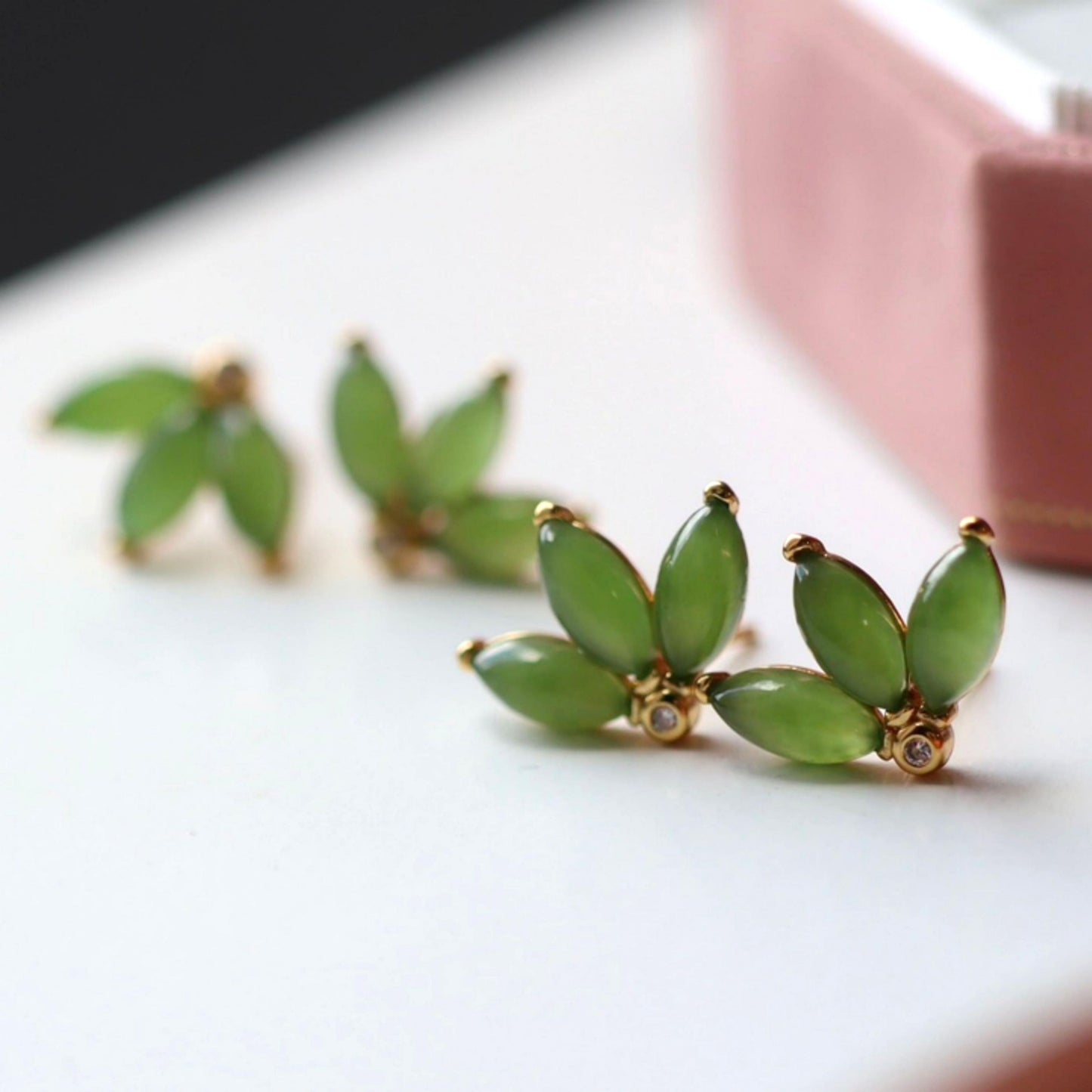 Natural green jade Stud Earrings /Sterling 925Silver 18K Gold-Plated jade Studs/Customize gift box/genuine jade earrings/anniversary gift (Copy)