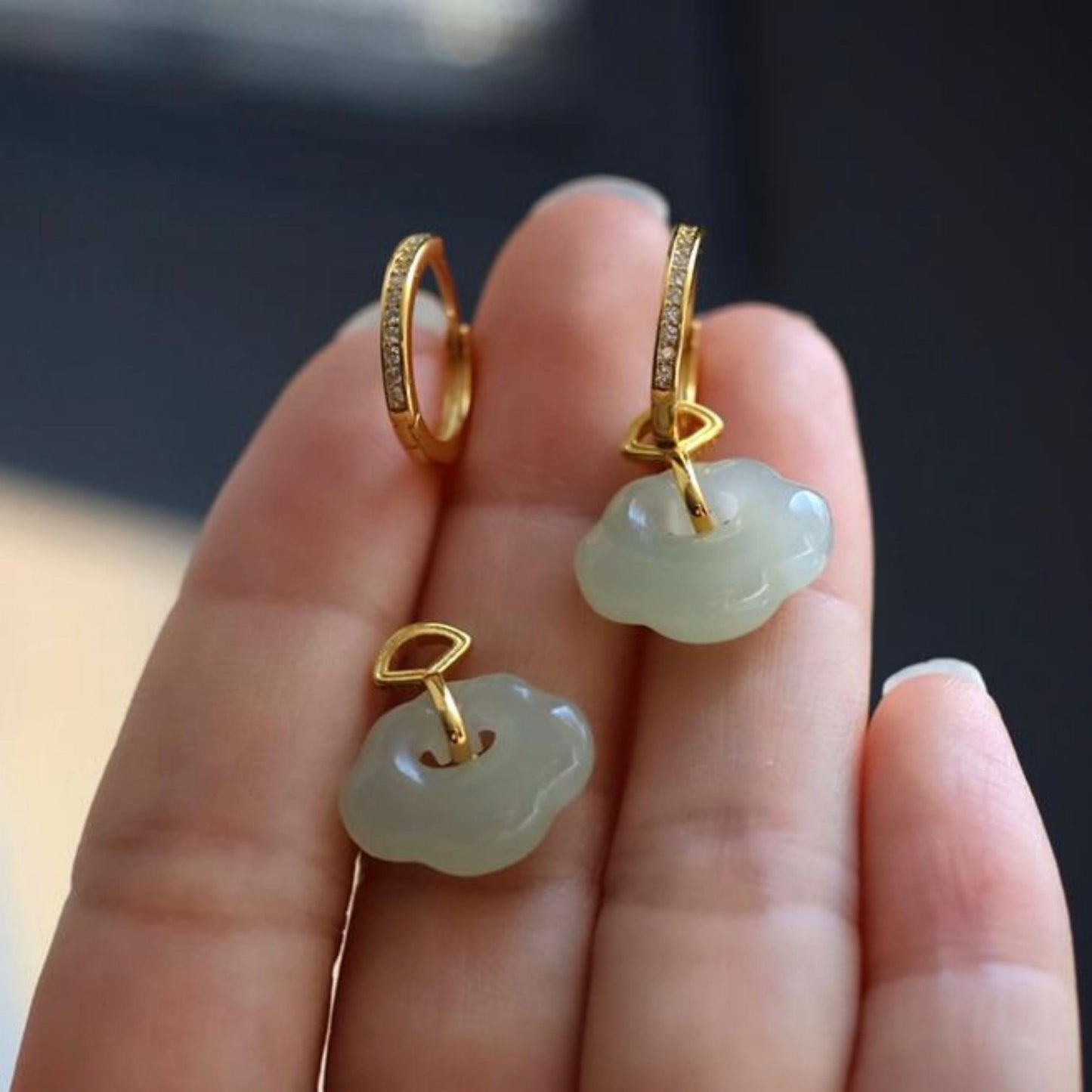 Natural jade Earrings /Sterling 925 Silver 18KGold-Plated jade drop & dangle earrings/Customize gift box/genuine jade/anniversary gift